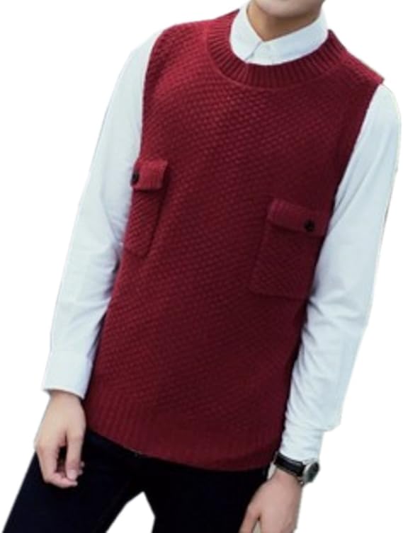 Amazon Yogly メンズ暖かいニットベスト 丸ネックベスト ダブルポケット 制服 カーディニット オフィス ニットベスト 無袖 春秋ニットベスト おしゃれ オフィスビジネス フォマール ゆったりベスト ノースリーブ カジュアル おしゃれ ニットセーターベスト ベスト 通販