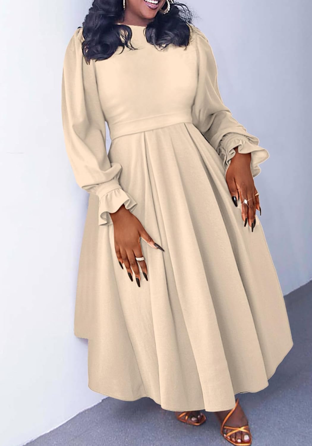 Women's Plus Size Maxi Dress Ruffle Pleated Praise Dance Dress African Long Dresses Cocktail Party - Image 2