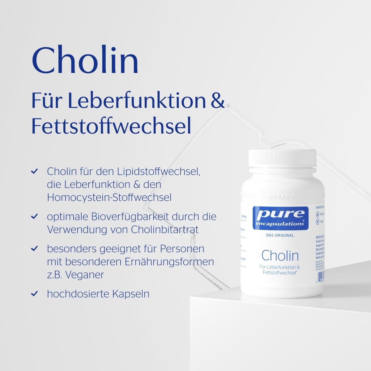Pure Encapsulations - Cholin - Für Leberfunktion & Fettstoffwechsel - Nahrungsergänzungsmittel mit hochdosiertem Cholin - 60 vegane Kapseln