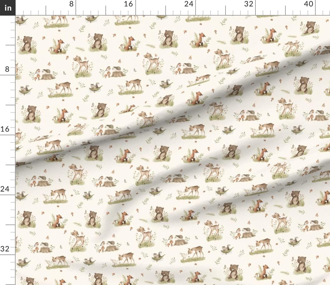 Spoonflower Fabric - Woodland Baby Forest Animals Deer Bear Fox Neutral Vintage Spring Printed on Cotton Poplin Fabric by The Yard - Sewing Shirting Quilting Dresses Apparel Crafts