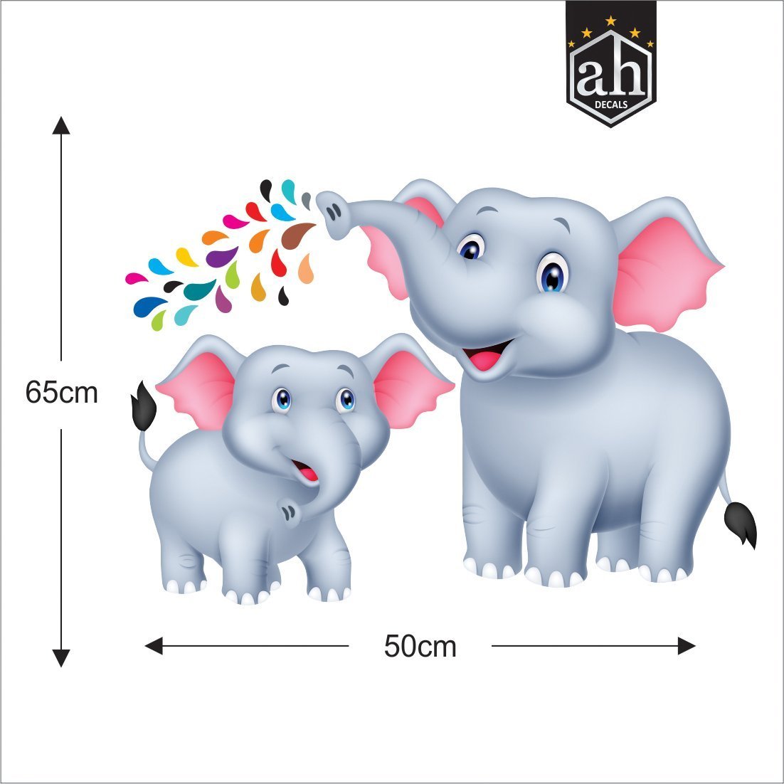 AH Decals Colorful Cute Animated 3D Elephant Vinyl Wall Stickers (Multicolour, 65 cm x 50 cm) 3
