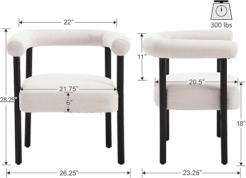 Miniatura 2 de VESCASA Sillas de comedor tapizadas con patas de madera negra, sillas de comedor modernas de lino de mediados de siglo con respaldo abierto