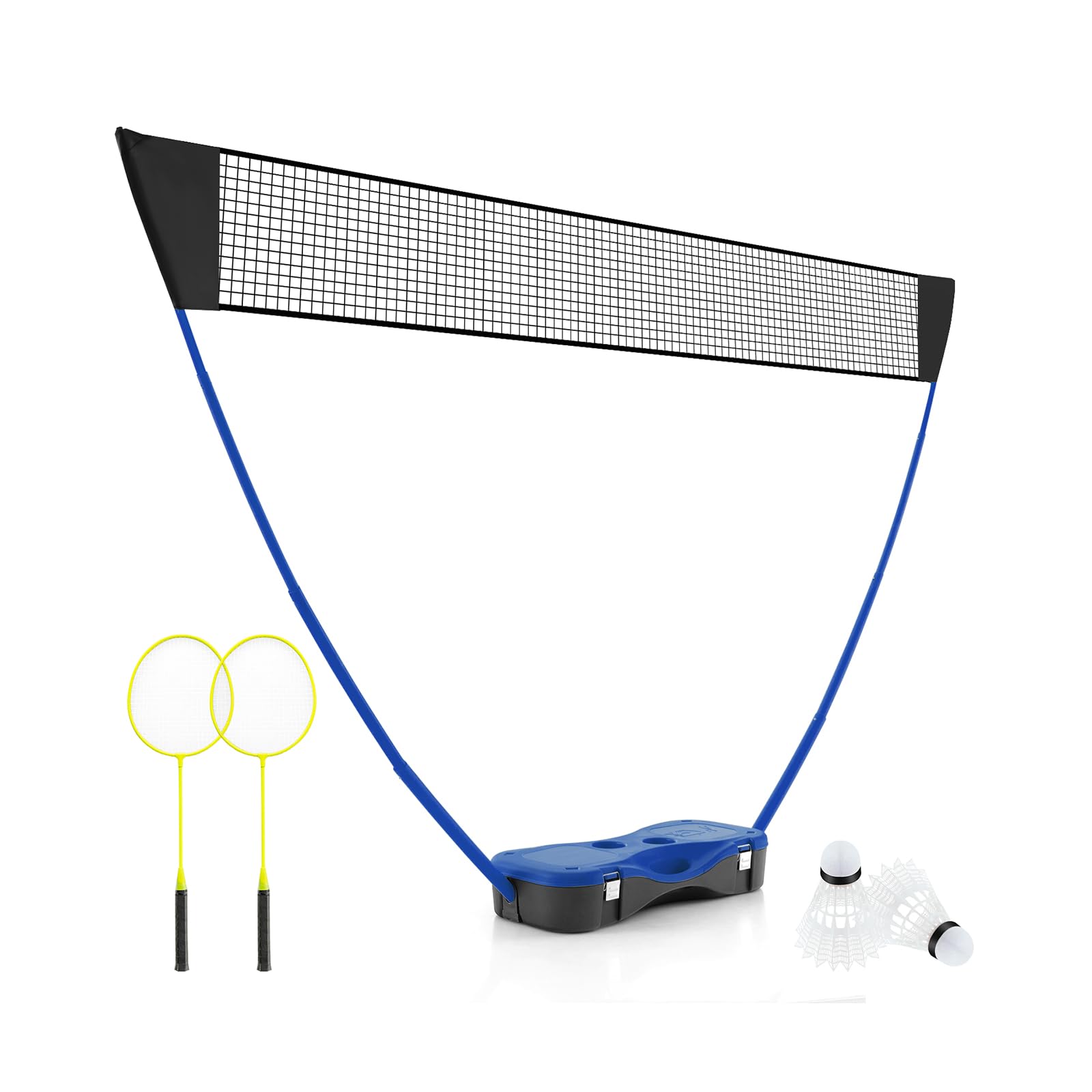 GOPLUS Set de Filet Badminton Portable avec 2 Raquettes de Badminton, Ensemble de Badminton avec et 2 Volants pour Jardin, Plage, Jeux de Balle, Sports d'équipe, 270 x 33,5 x 160cm