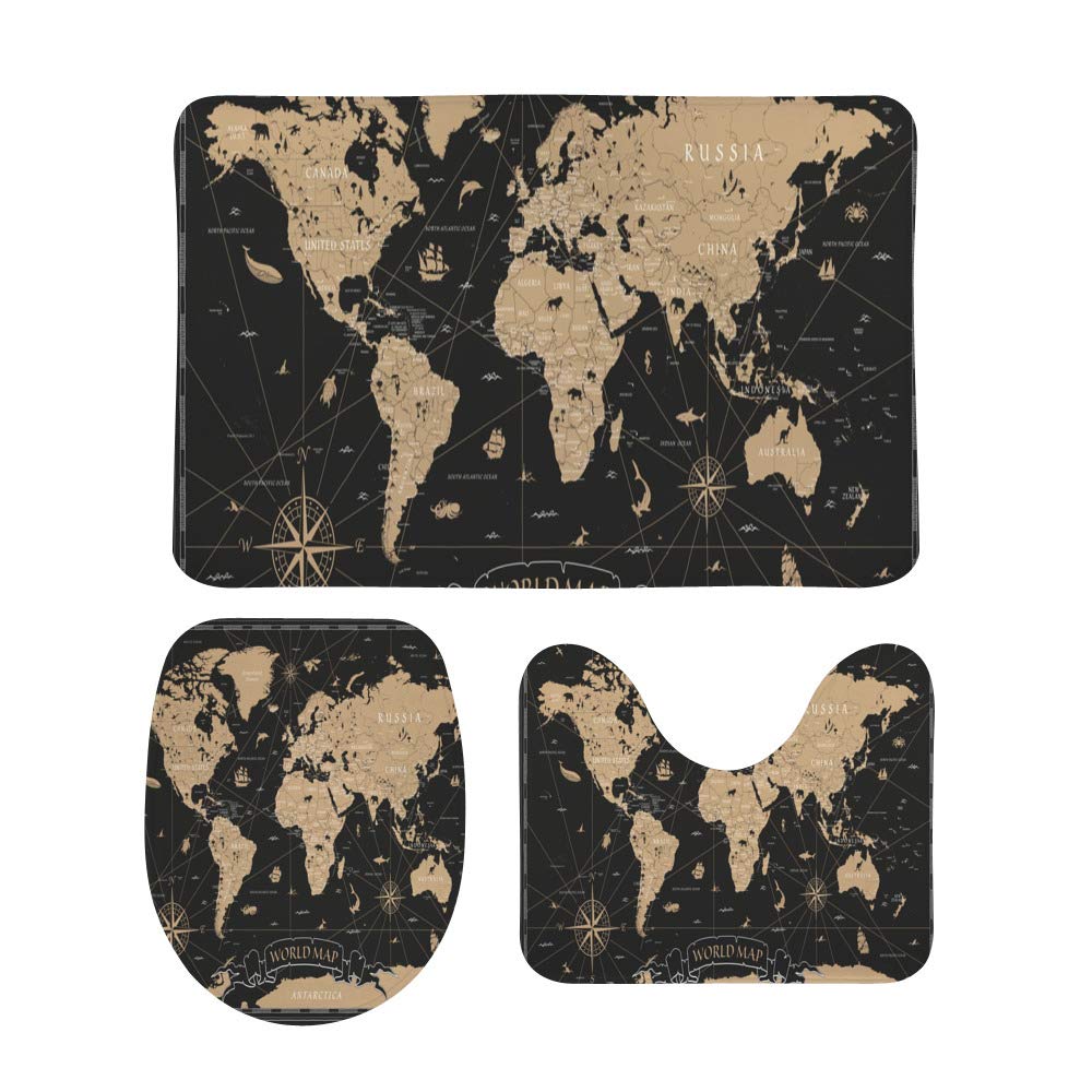 Tapis de salle de bain lot de 3 pour sortie de douche et WC moderne