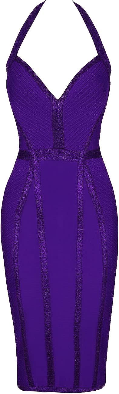 whoinshop Women's Bandage Halter V Neck Midi Cocktial Bodycon Club Party Dress - Image 4