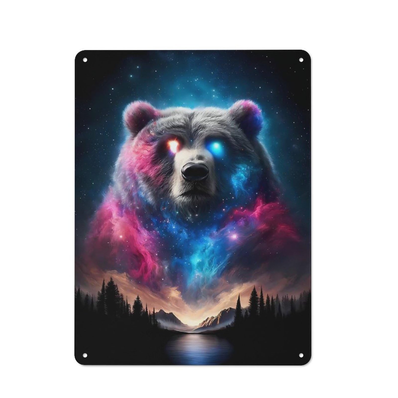 Cosmic Bear Decorative Metal Plaque, Easy to Hang Plaque for Garden Shed, Covered Patio, Kitchen Or Hallway, 40x30cm