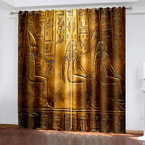 XKSJWY Lot De 2 Rideau Thermique Isolant Anti Froid, Rideaux Chambre pour Adulte Et Enfant, 3D Gravure Égyptienne De Mode Motif Rideaux À Oeillets, Rideaux Occultants Salon Cuisine 240X230Cm Cover