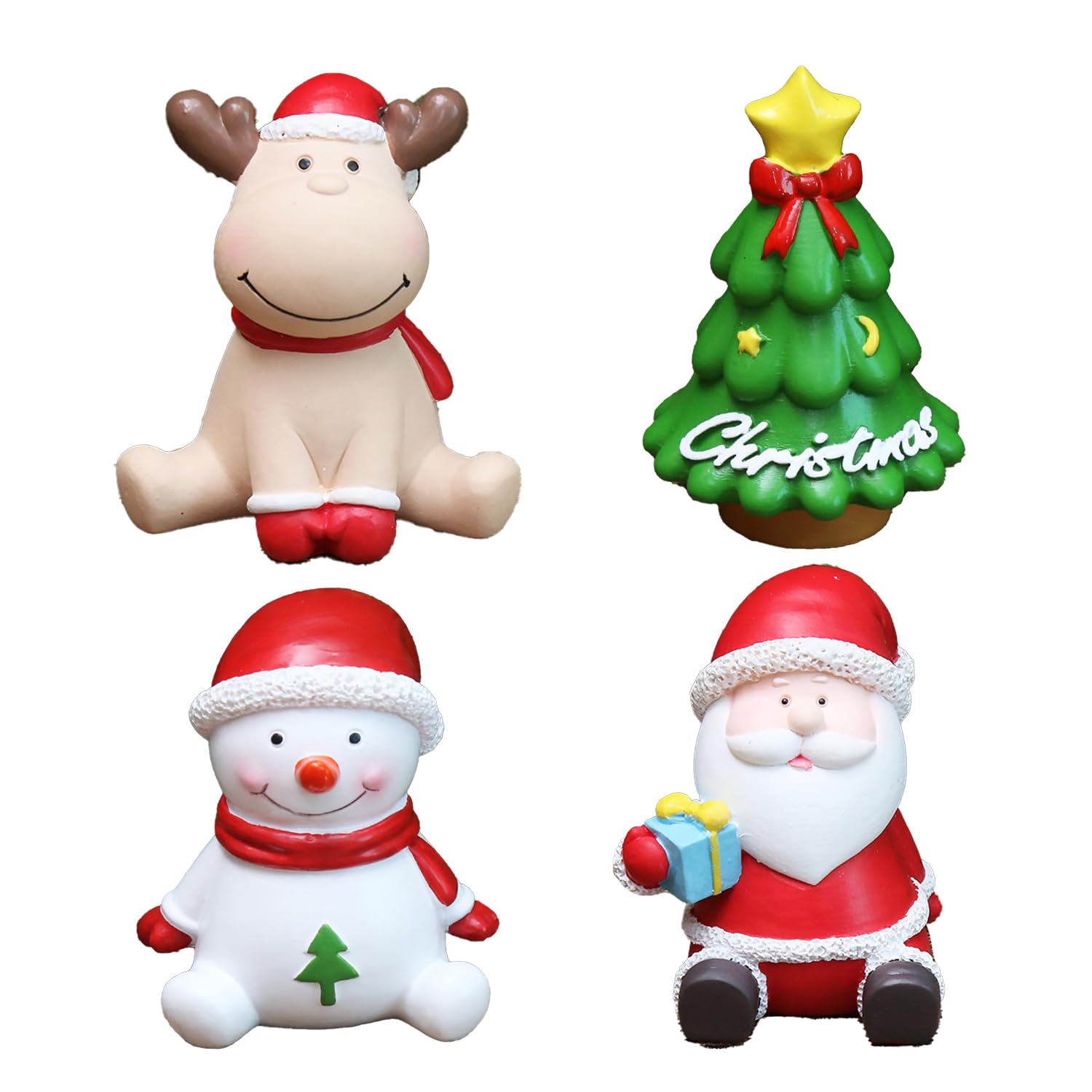 MEISH 4pcs Christmas Aquarium Ornaments Xmas Tree Santa Elk Snowman Figurine Micro Landscape Fish Tank Decorations for Table Desk Aquarium