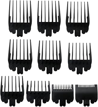 Clipper Guards Set Compatible with Wahl Clippers TPOB Slime2, Clipper Guides Replacement - 1/16" to 1", 10 Piece Set, Black Color