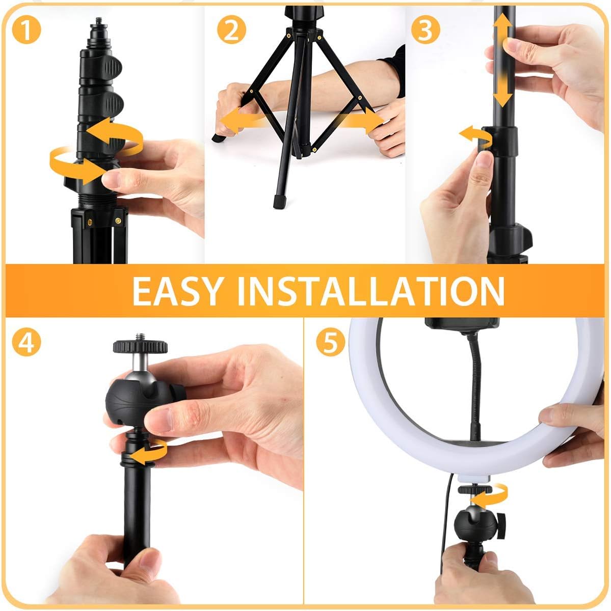 10.2" Ring Light with Stand and Phone Holder, Adjustable(16.56'' to 53.5'') Selfie Ring Light, 3 Lighting Modes and 11 Brightness Levels, Ring Light for YouTube Video/Live Stream/Makeup/Photography