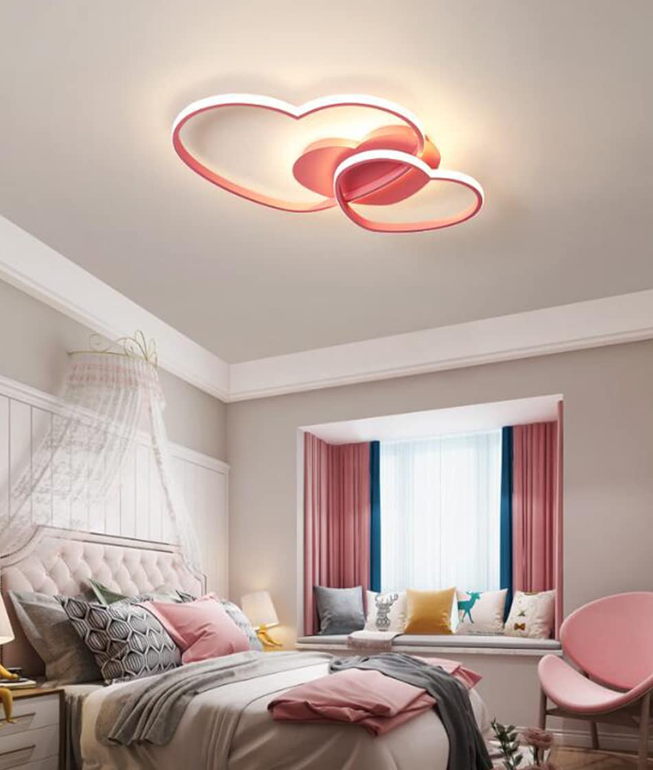 Deckenleuchte LED Moderne Herzförmige Kinderlampe Kinderzimmer Deckenlampe Dimmbar Mit Fernbedienung Schlafzimmer Jungen Mädchen Wohnzimmer Pendellampe Innenleuchter,Rosa