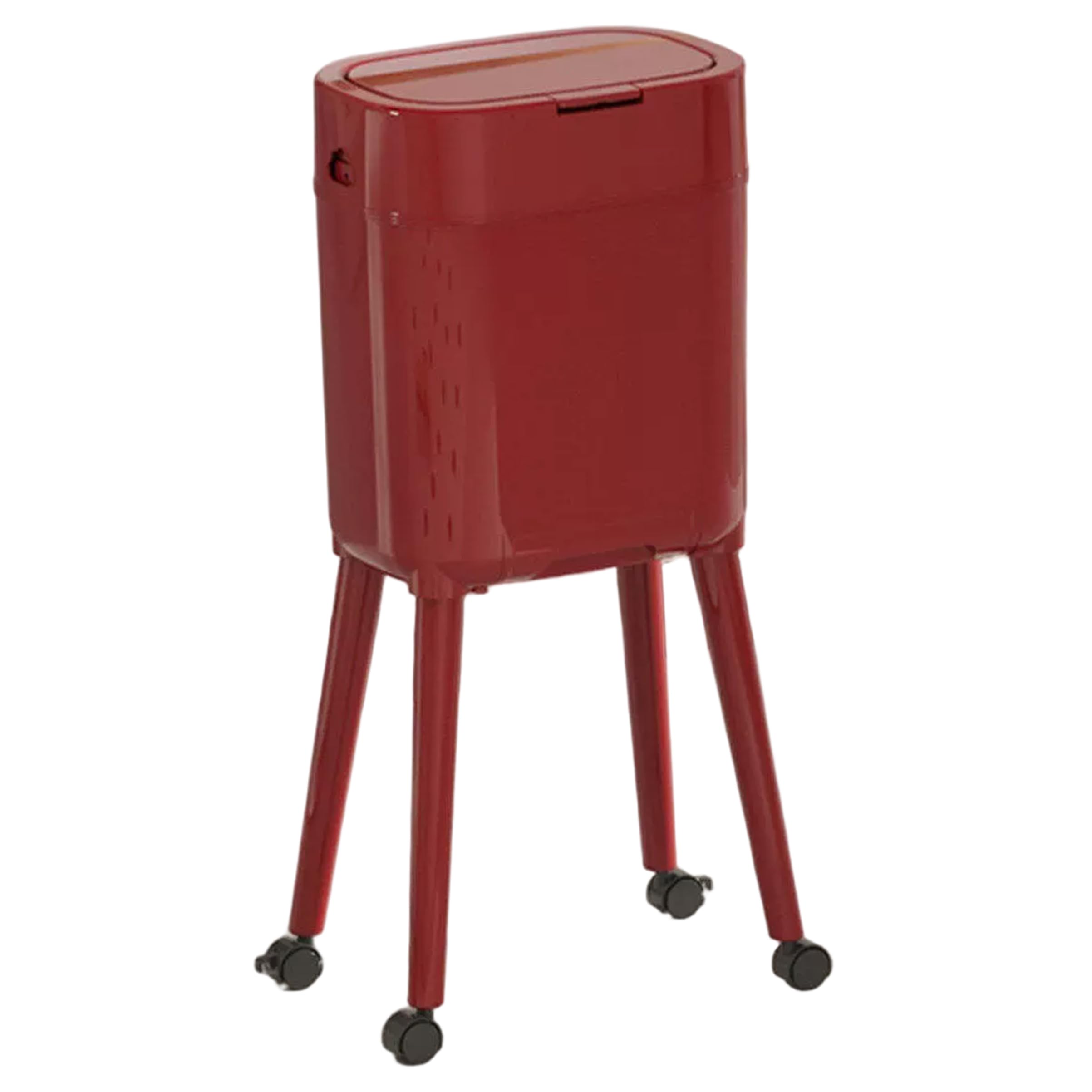 Neptuiby Kitchen Trash Can with Wheels, 16L Elevated Legs Rolling Trash Can with Lid & Removable Inner Bucket for Bathroom Home Office, Red