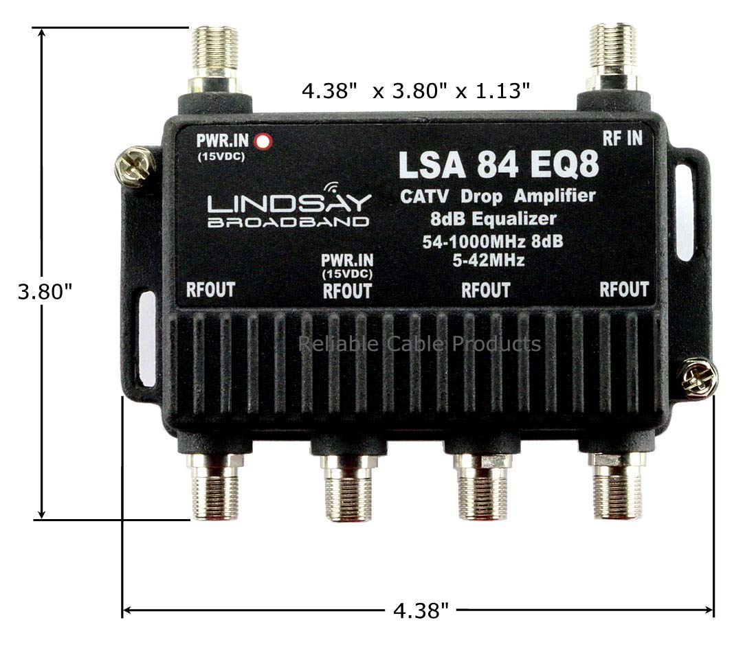 4-Port Cable TV/Antenna/HDTV/Internet Amplificatore di segnale Digitale/Booster/Splitter/Equalizzatore con ritorno passivo, Terminatori F59 (Lindsay LSA84-EQ8)
