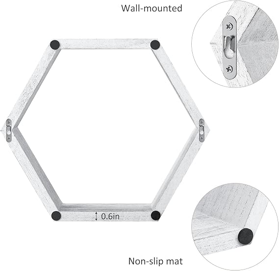 Hexagon Floating Shelves Wall Mounted Honeycomb Shelve Set of 6, White