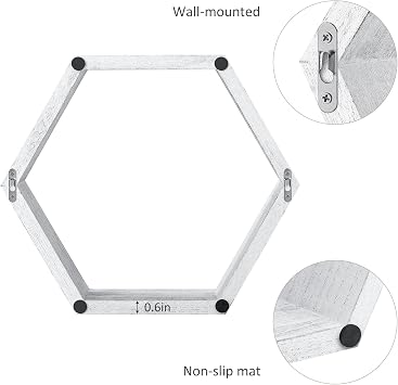 Hexagon Floating Shelves Wall Mounted Honeycomb Shelve Set of 6, White