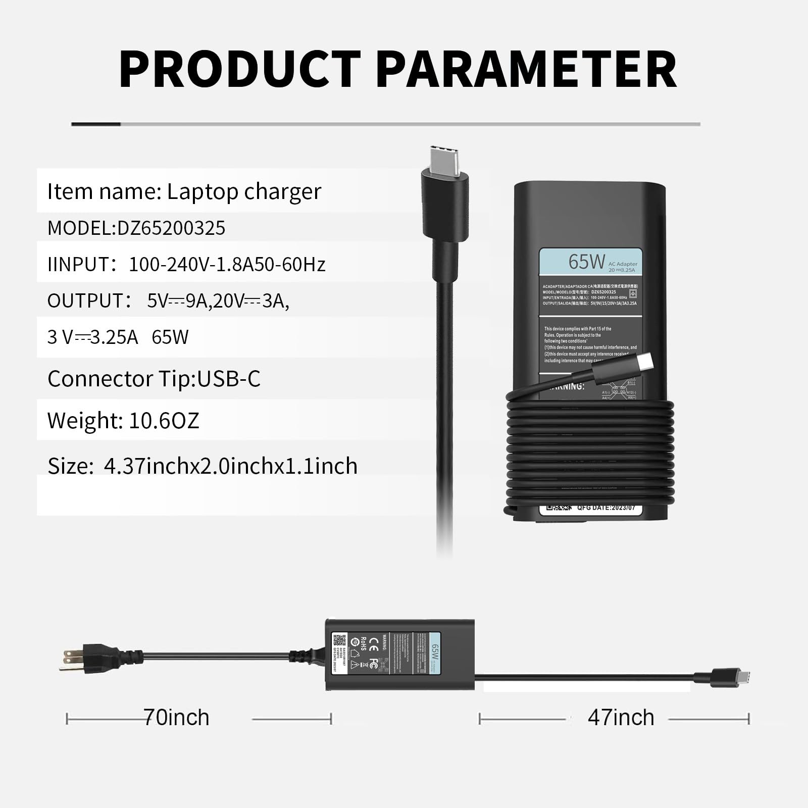 65W 60 Watt USB C Laptop Charger For Dell Latitude 5430 7430 9430 5330 5530 7330 7530 9330 Rugged Extreme Charger Replacement Latitude 5420 5520 7420 5320 7320 Chromebook 3100 Type C Power Cord