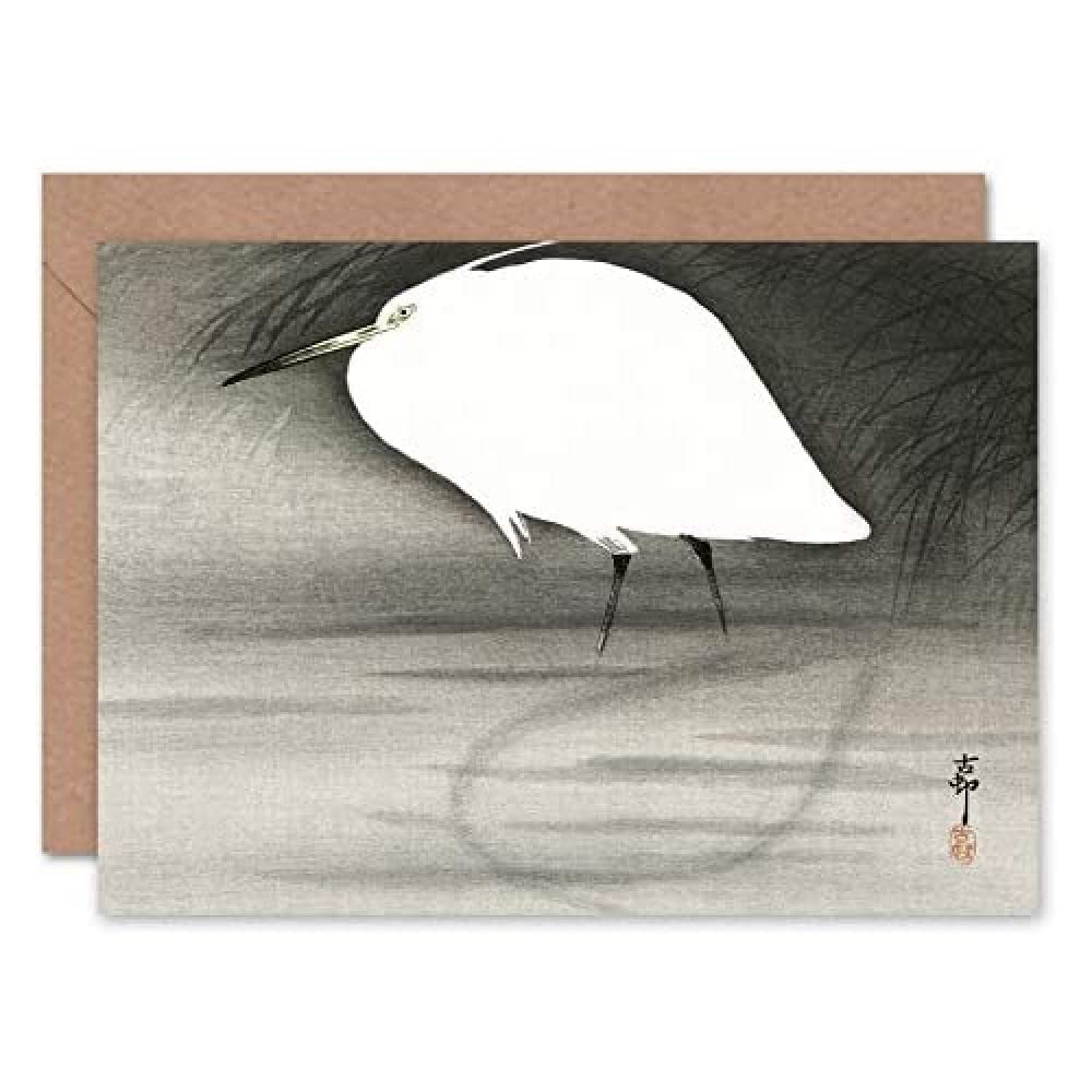 Wee Blue Coo Egret Ohara Koson Greeting Card With Envelope Inside Premium Quality