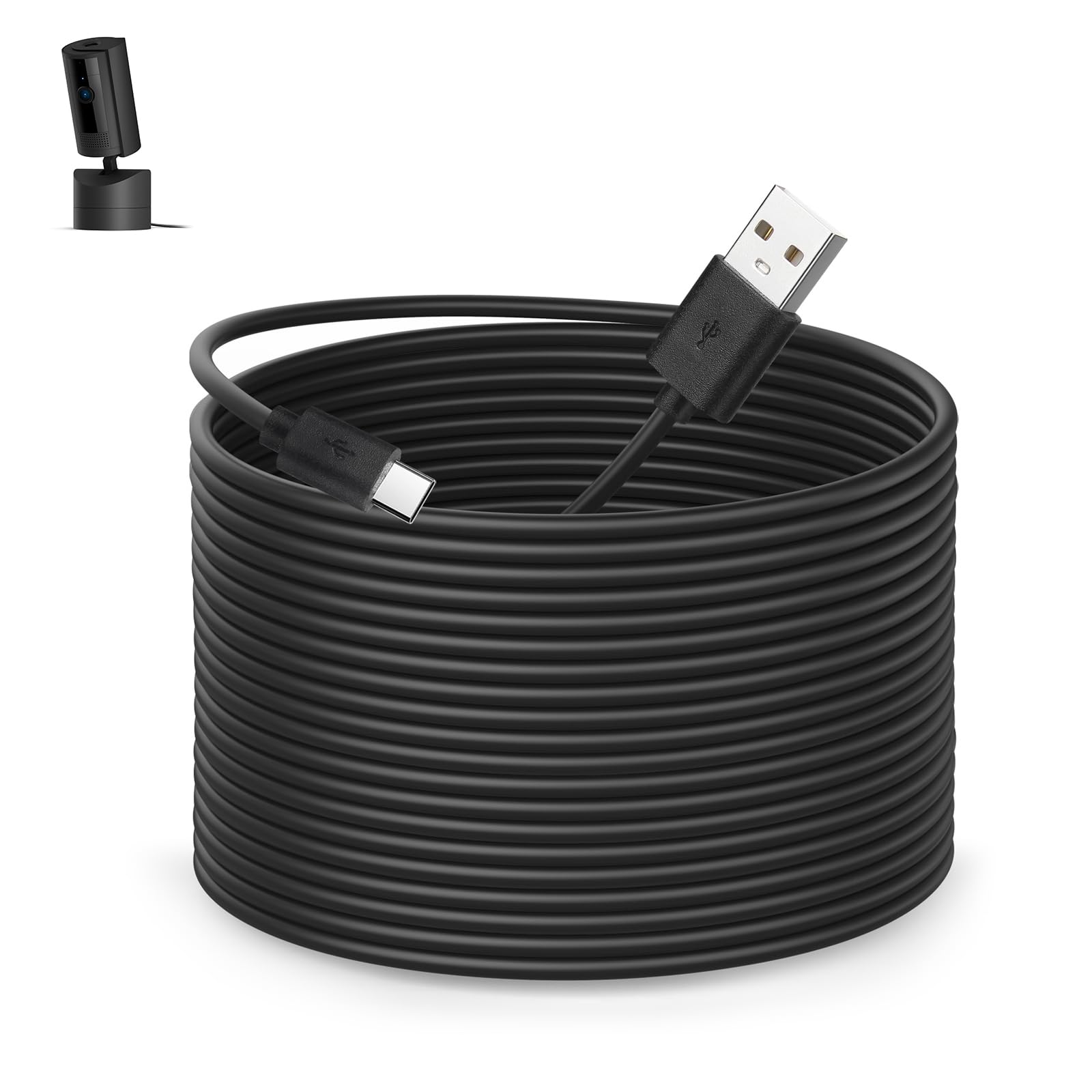 Smays 16 ft Power Cable for Ring Pan-Tilt Indoor Cam (2024 Release), USB-A to USB C Long Extension Cord, Black