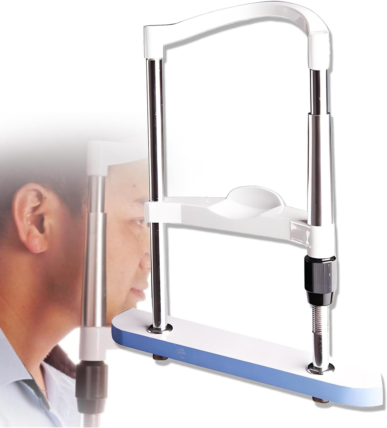 Optometryczny uchwyt podnoszący podbródek, akcesoria optometryczne z uchwytem na czoło, z regulowanym pokrętłem, odległość między zagłówkiem a zagłówkiem: 135-235 mm, do wejścia