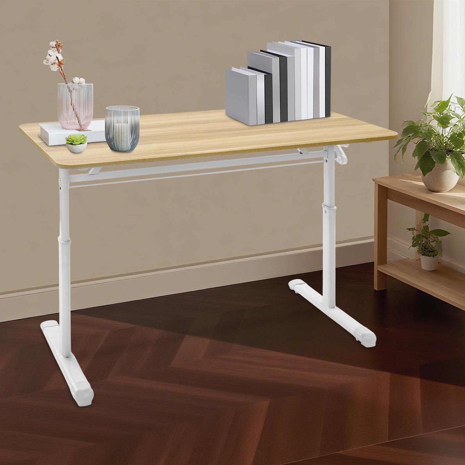 Escritorio de altura regulable 120 x 60 cm, escritorio de pie manual, altura ajustable, 65-90 cm, mesa de oficina/salón con capacidad de carga de 100 kg