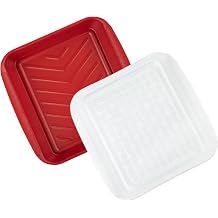 Tovolo Meat Marinating Container with Lid 2 Piece Small BBQ Prep Tub for Grilling Steak Veggies Burgers, Dishwasher Safe BBQ Marinade Container with Cover for Thawing Prepping or Serving 10.5 Inches