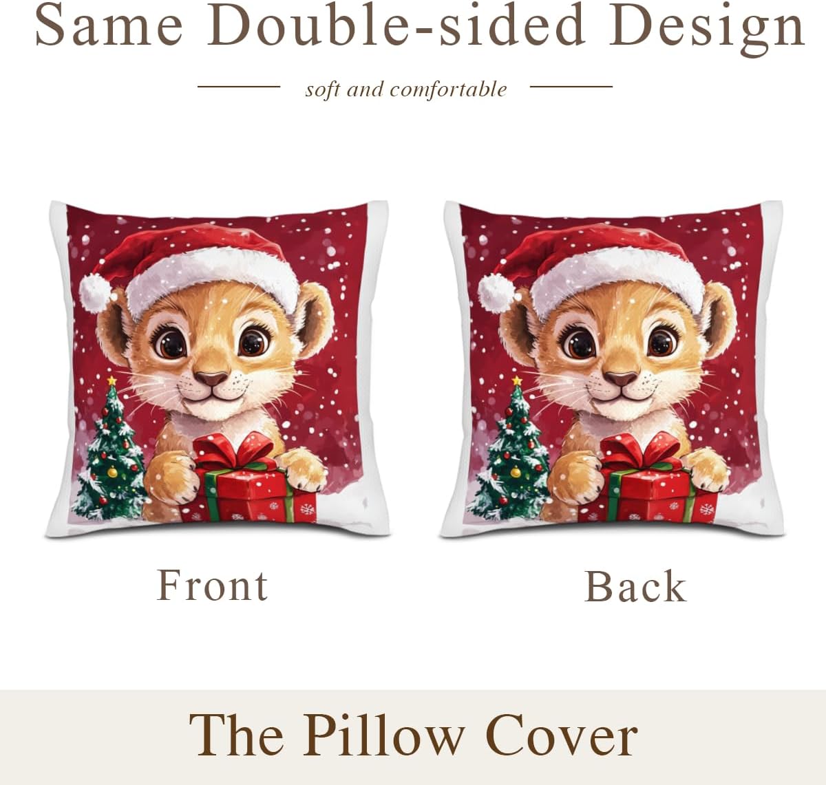 Christmas Lion Hat Throw Pillow Cover Merry Christmas 28x28 Inch Set of 2 Linen for Sofa Couch Room Home Decor Cushion Cover (Red)