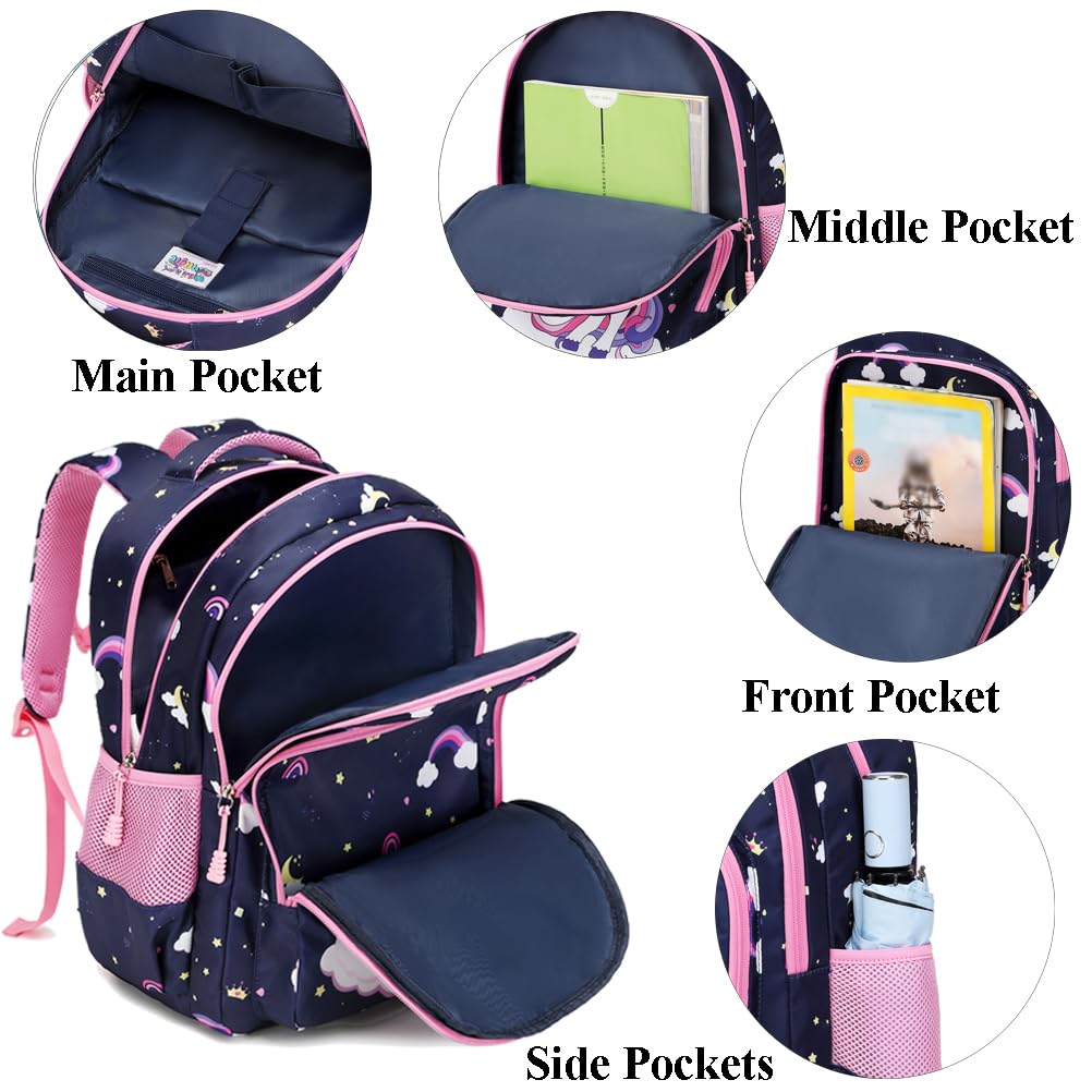 Kimwadalh Kinderucksack Einhorn Rucksack für Mädchen Schulrucksack Kinder Schultasche 3 in 1 Schultaschen Sets Mädchen Schulranzen Kinder Rucksack für Schule 1-3 Klasse