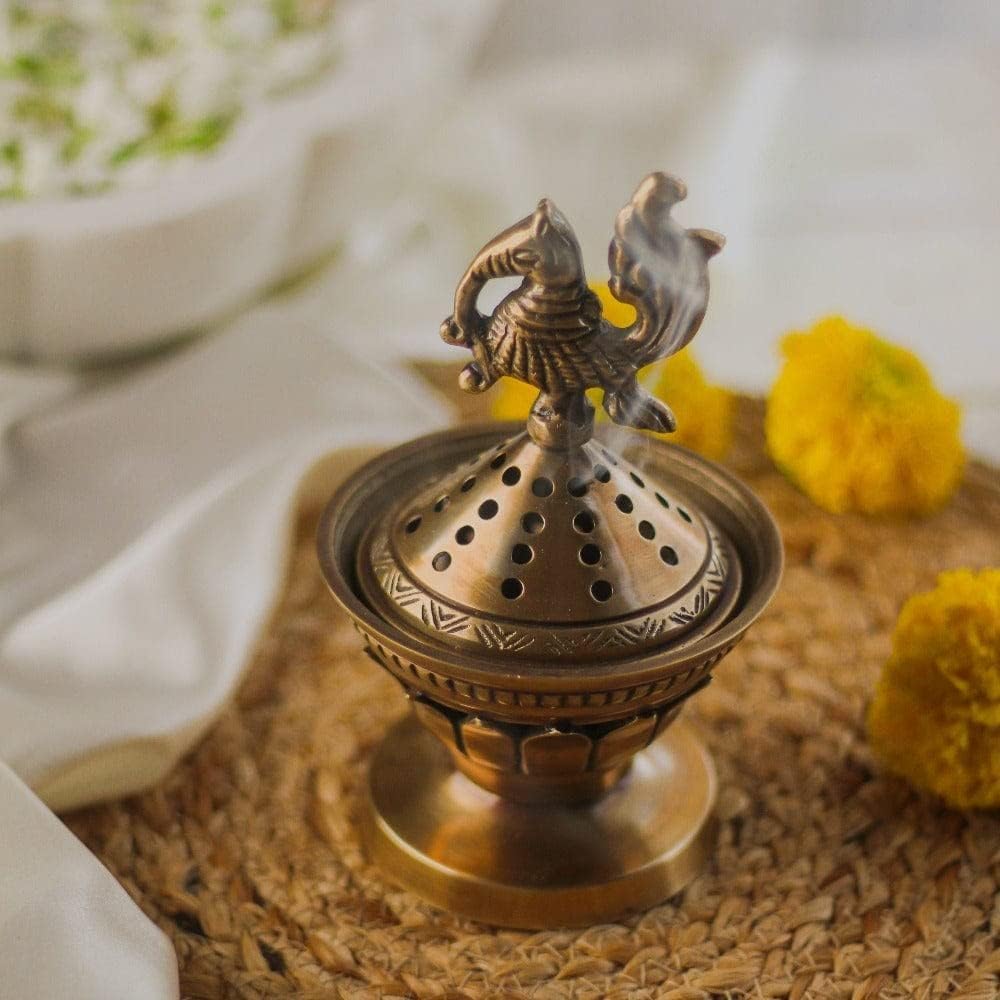 RITUALISTIC Konark Brass Loban Lamp | Dhoop Holder | Incense Burner | Dhoop Dani | Pooja Items | Dhoop Batti Stand | Sambrani Holder | Pooja Room Decor