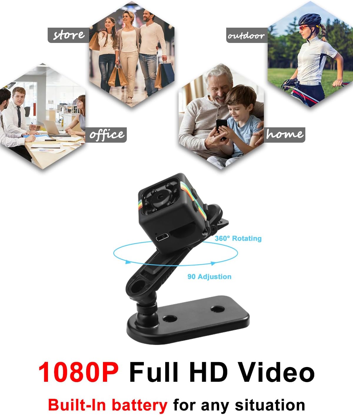 No WiFi Security Camera, Spy Camera with 32GB TF Card, 1080P FHD, Photoshoot, 360° Rotation Bracket, Small Mini Cameras for Indoor, Outdoor Security
