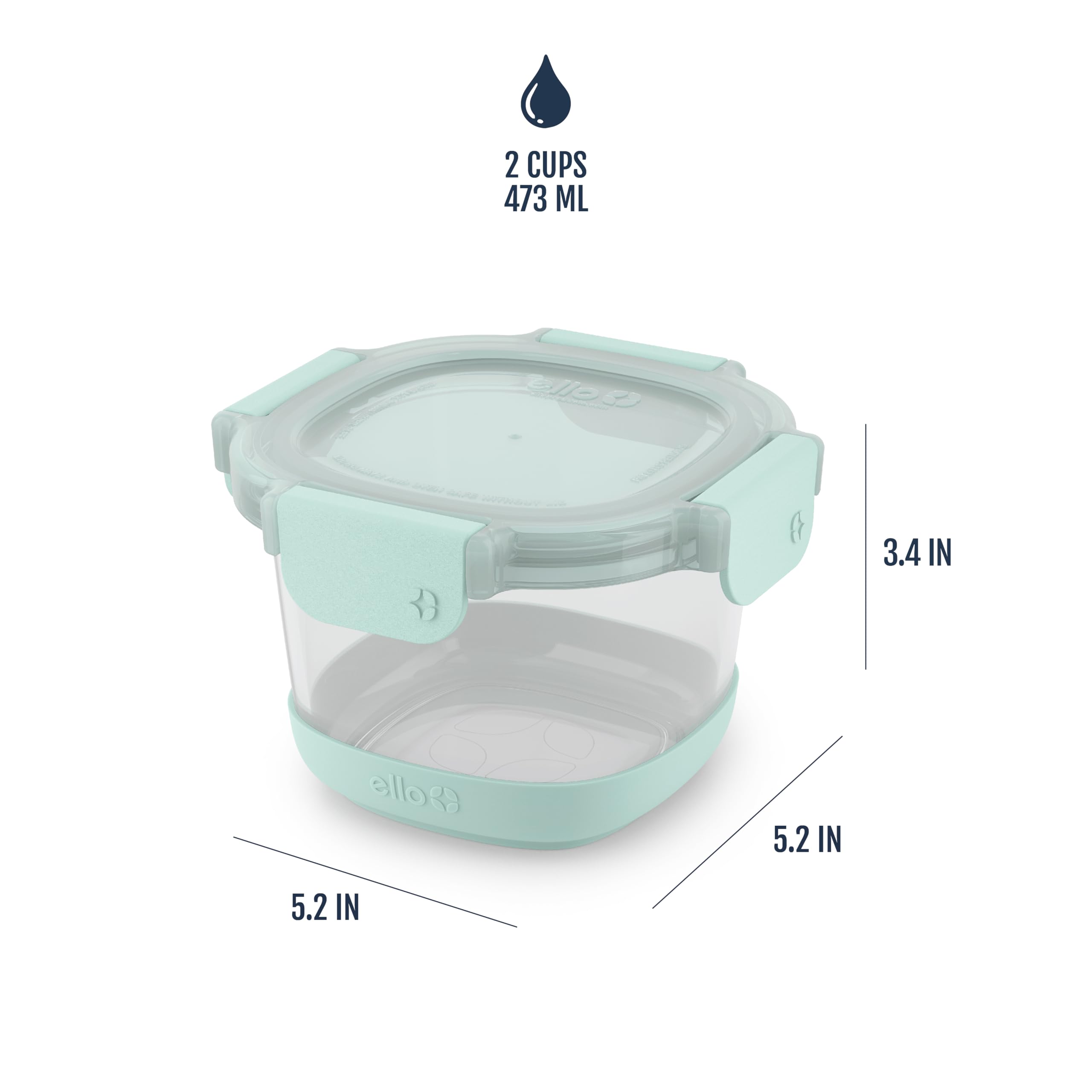 Ello Duraglass Refresh Wiederverwendbare Glasbehälter mit auslaufsicheren Deckeln und schützenden Silikonhüllen, perfekt für Hafer, Joghurt, BPA-frei, spülmaschinenfest, Gartenziele, 4 Stück