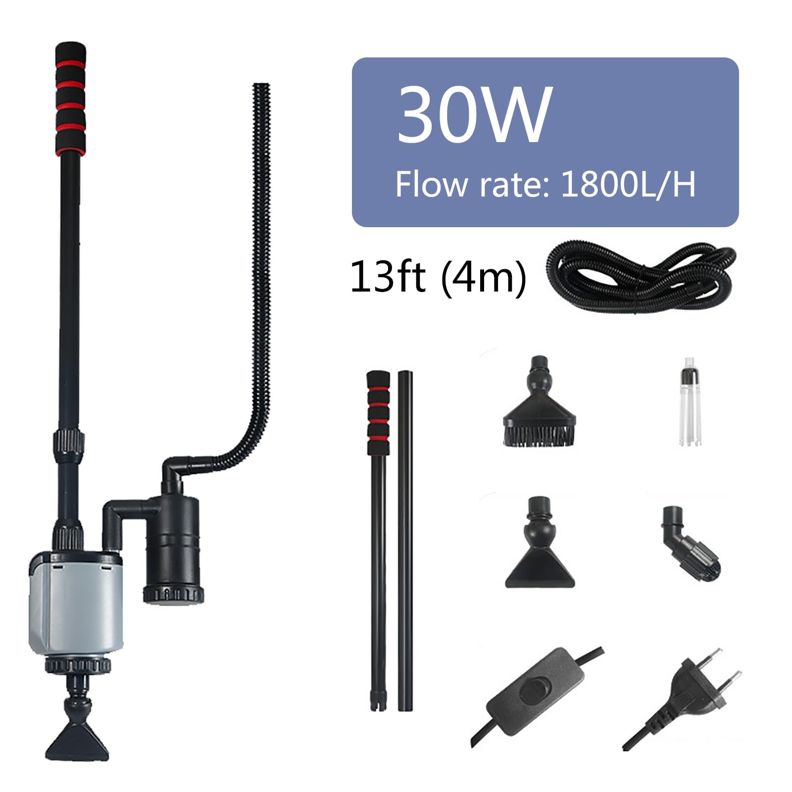 Nettoyeur D'aquarium, Nettoyeur D'algues, Nettoyeur D'aquarium Automatique 4 en 1, Puissance Élevée, Convient pour Changer l'eau, Laver Le Sable et Faire Circuler l'eau(30W)