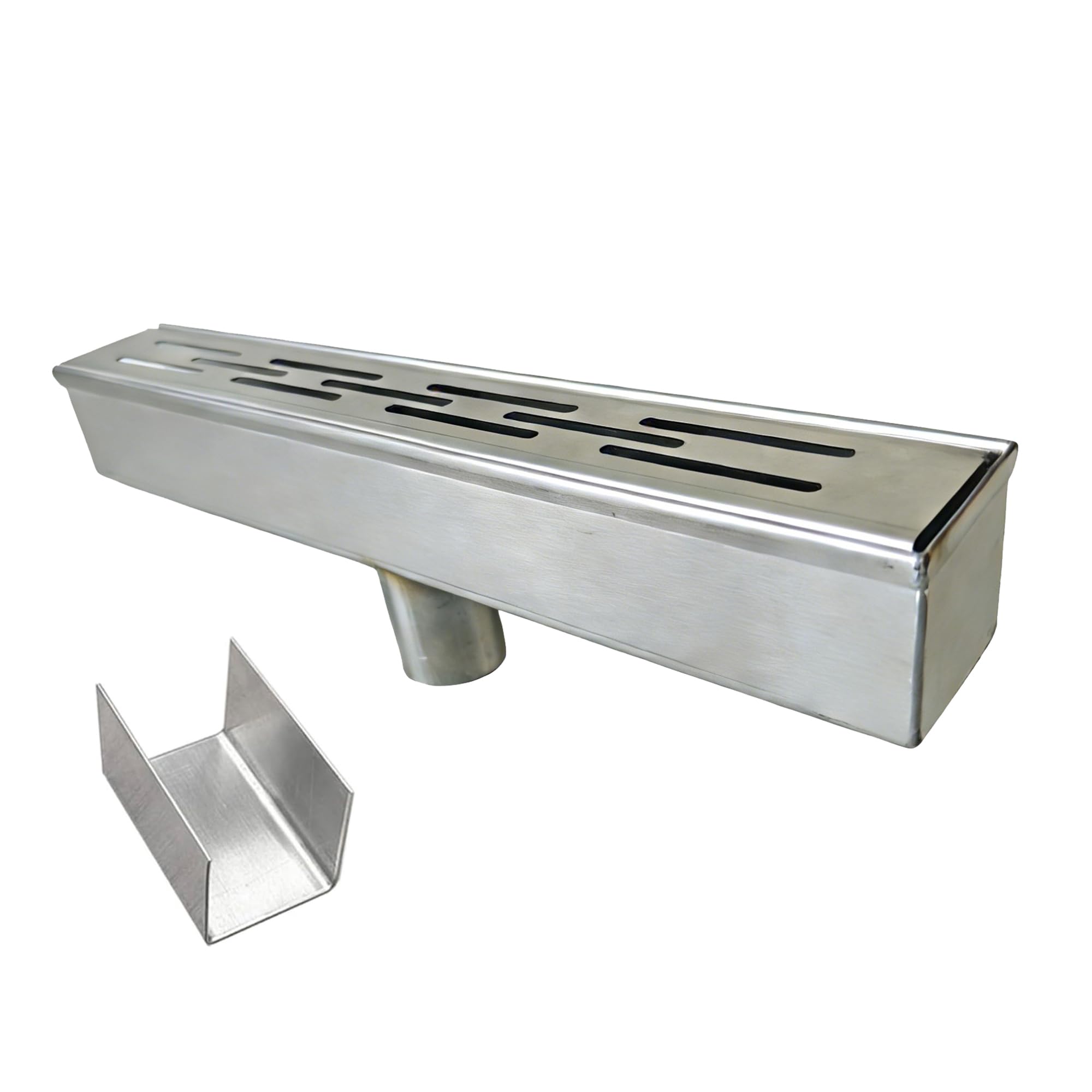 Photo 1 of 304 Stainless Steel Trench Drain Kit,Narrow Channel Drain with Grate & Coupling, Outdoor Drainage for Pool Deck/Yard/Driveway/Garage (1.4INx1.2IN End Cap Bottom Outlet)