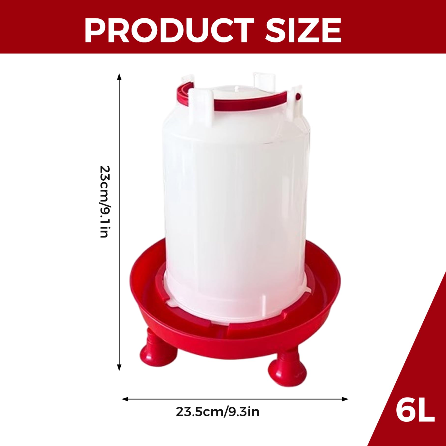 Bebedero para Pollos calentado de plástico Grueso de 3L con Soporte para piernas y Mango, Bebedero para Aves de Corral extraíble sin Desperdicio para gallinero