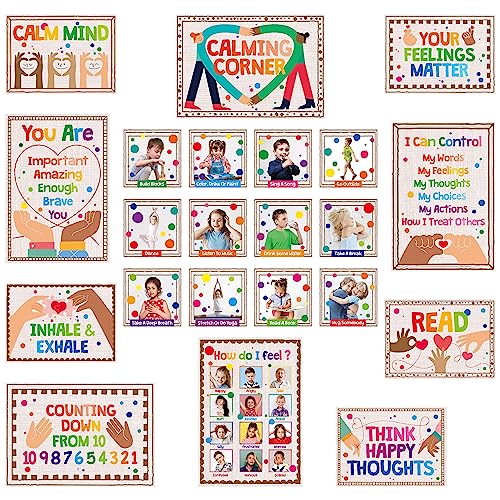 22 PCS Beruhigungsecke Poster, Set von Mental Health Postern für Pinnwand mit PET-Folie, großformatiges abwischbares Emotion Control Poster, Bewältigungsstrategien, Ruhe-Ecke