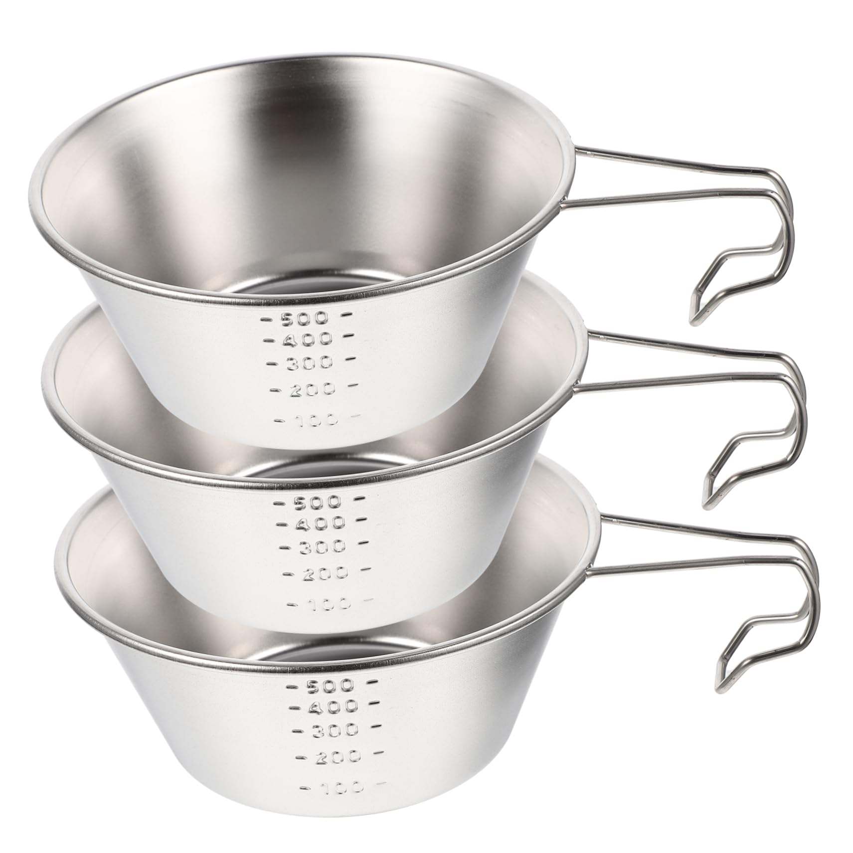3 Stück Camping Schüssel aus 304 Edelstahl 500ml mit Skala Leicht und Kompakt Japanische Schalen für Outdoor Camping