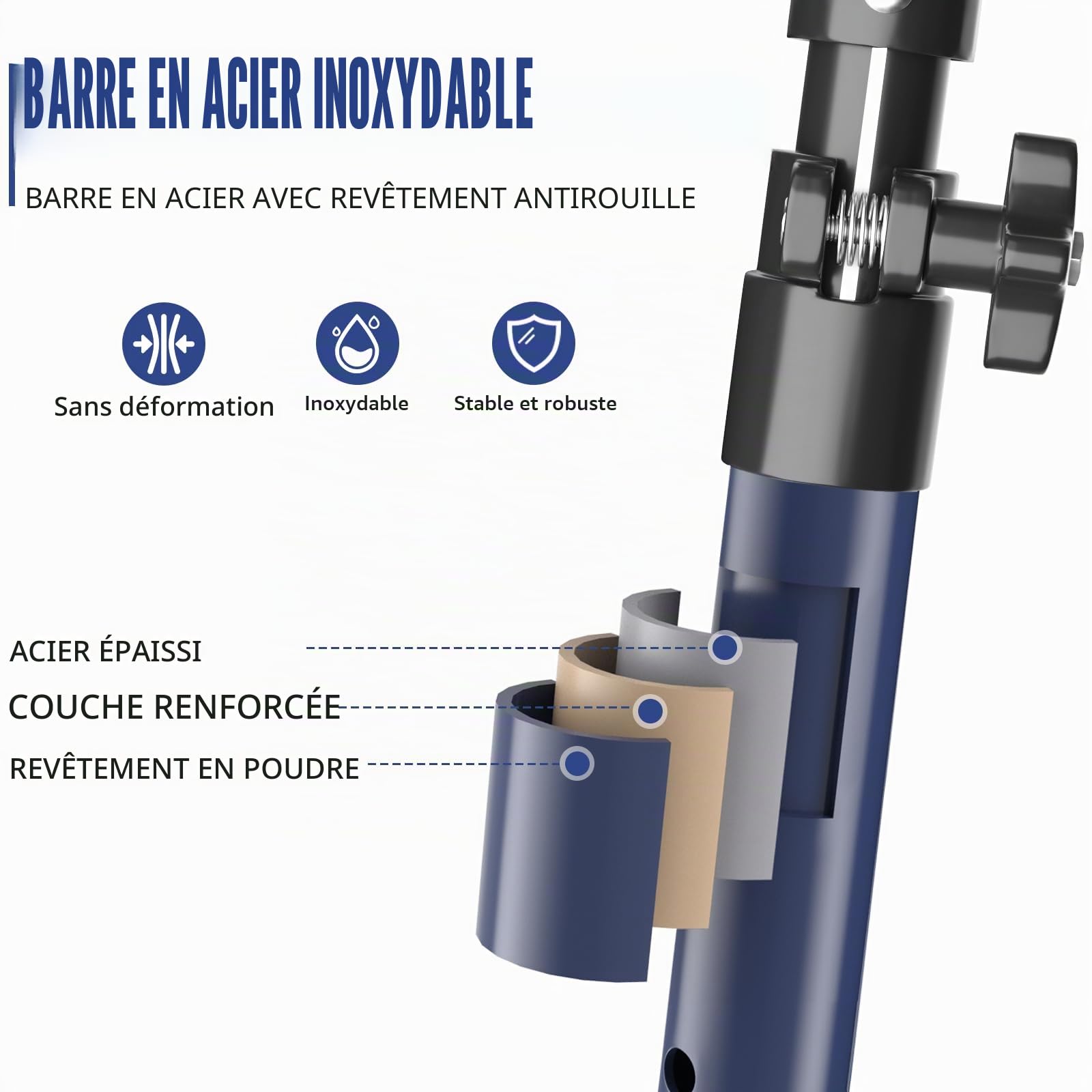 XINQIAO Outil Troisième Main, Système de Support 3ème Main, Tige de Support en Acier Premium avec Capacité de 70 KG pour Cric de Placard, Cric de Cloison Sèche, Longueur 125-290 CM, 4 Pièce