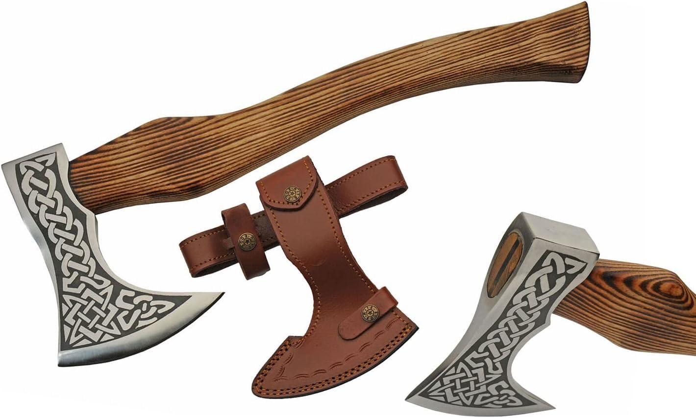 SZCO Hand Forged Celtic Knot Axe 18.75 Inch - Camping Axe with Carbon Steel Blade, Ash Wood Handle - Medieval Sailors Axe for Outdoor, Display, Costume & Collectors - Ideal Gift for Men