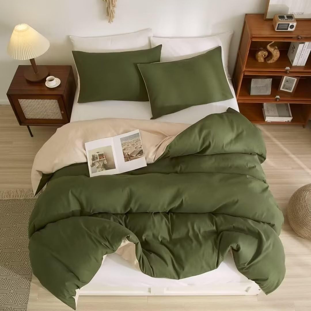 Sponsored Ad – PinkMemory Army Green Duvet Cover Set Double Reversible Dark Green and Beige Duvet Cover 200cm x 200cm Olive Green Bedding Set Brushed Microfiber for Teens Adult Zipper Closure Corner Ties-Ultra Soft