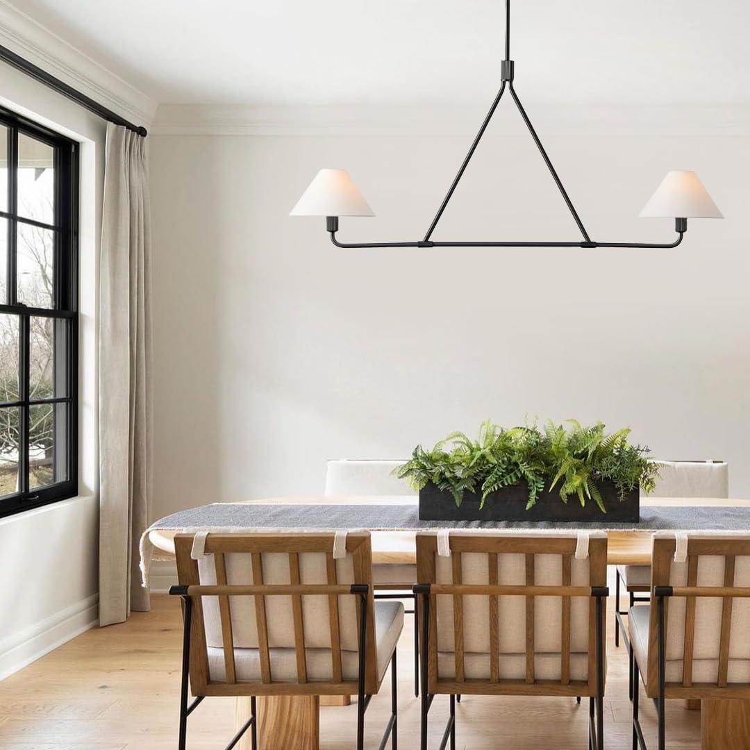 Minimalist Elegance Architectural 2-Light Linear Chandelier - Perfect for Dining, Bedroom, and Living Room Illumination, 46.25 w x 5 d x 63 h (Matte Black)
