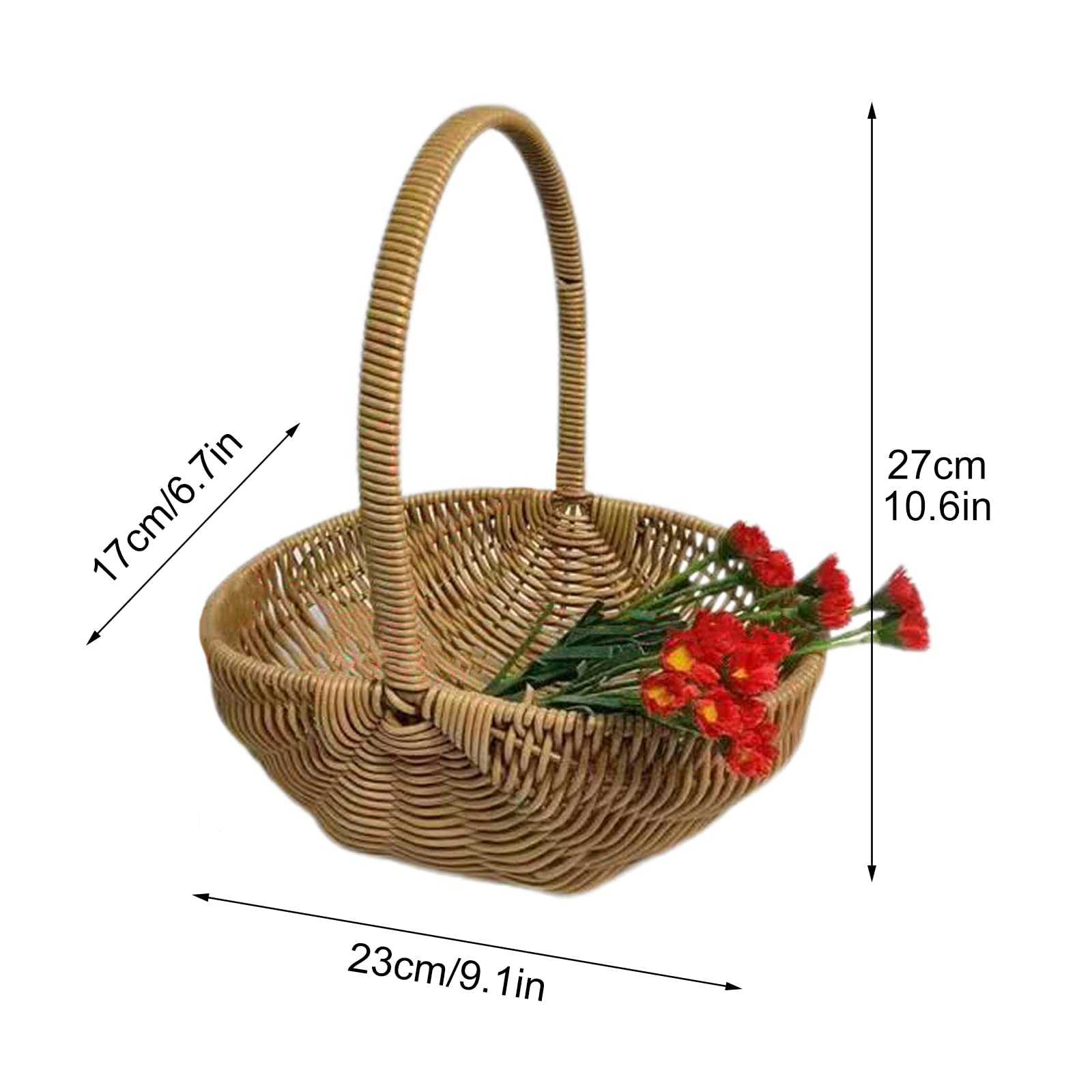 Wnvivi Hand Woven Wicker Basket,Rustic Flower Girl Basket,Handheld Picnic Basket,Handmade Rattan Storage Baskets for Indoor Outdoor(A3)