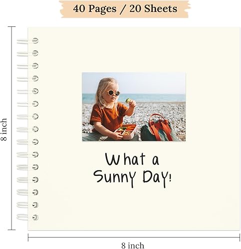 Vista 60 de Álbum de recortes de 8 x 8 pulgadas, álbum de recortes de papel kraft de tapa dura, álbumes de fotos, 40 páginas, perfecto para fotos de 4 x 6 / 5 x