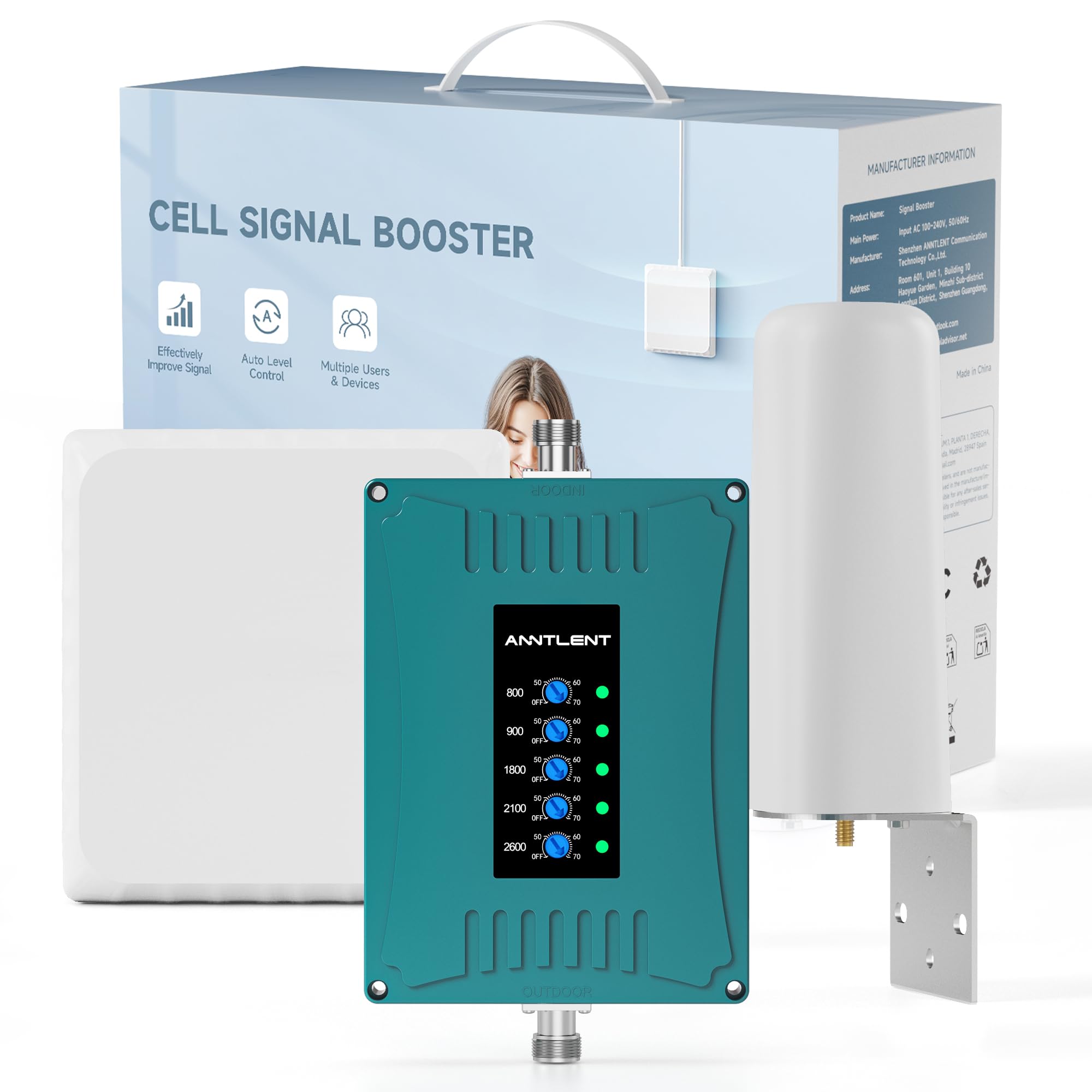 ANNTLENT Amplificador de Cobertura Móvil 4G LTE 3G gsm Repeater Amplificador de Señal de Teléfono Móvil para el Hogar y la Oficina en Banda 1/3/7/8/20 para Todos los Portadores Españoles