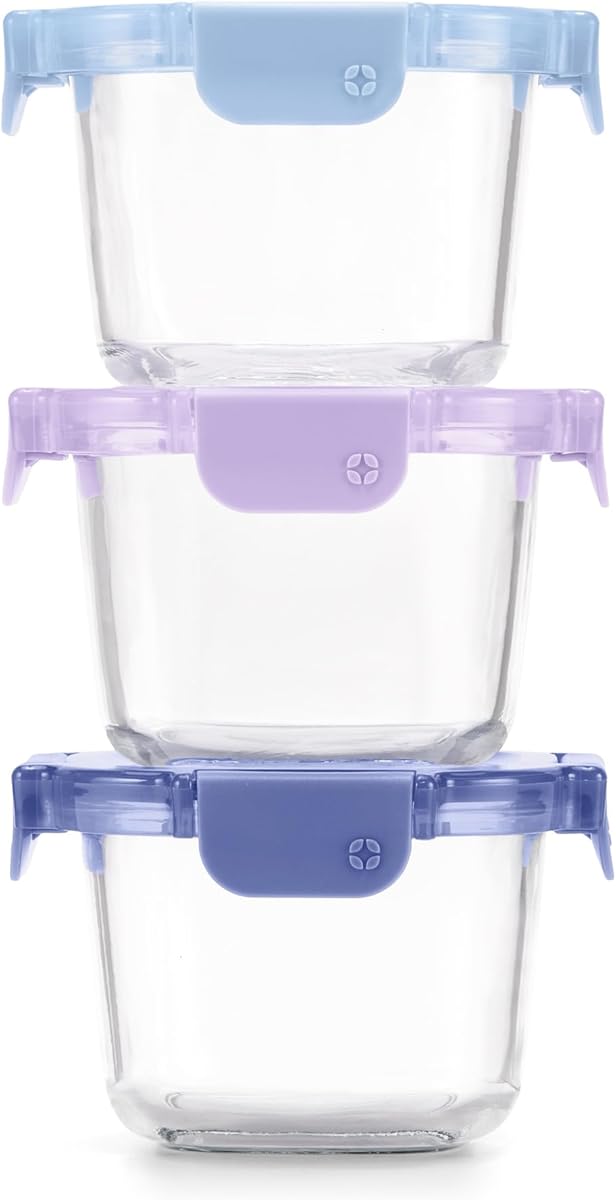 Ello Color Lock 2 Cup 6PC, 3 Pack Glass Meal Prep Sets Leak-Proof Glass Food Storage Containers with Airtight BPA-Free Plastic Lids, Dishwasher, Microwave, and Freezer Safe, Purple Rain
