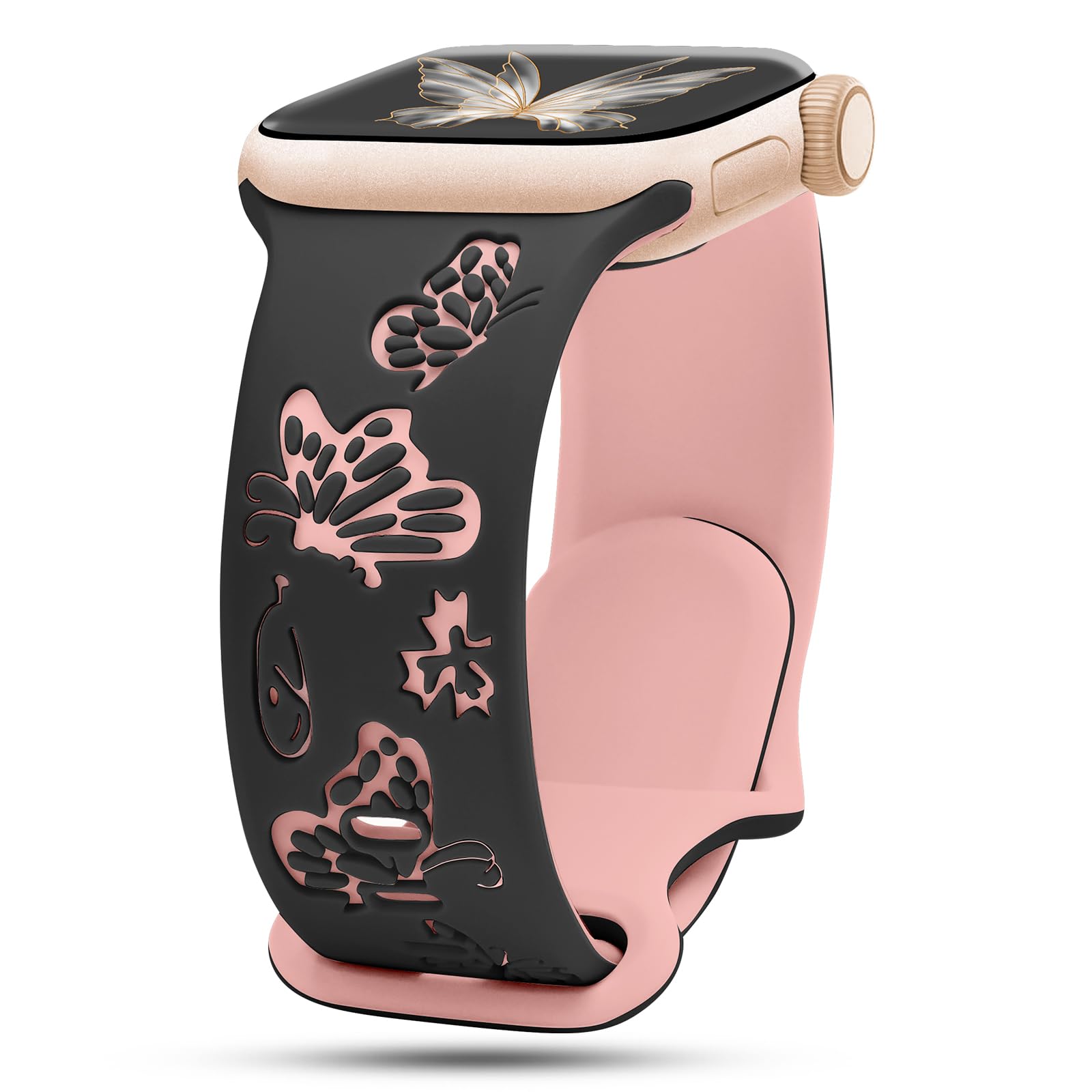 NEW Butterfly Engraved Apple Watch Band Butterfly Engraved Silicone Strap For Apple Watch  main image 2