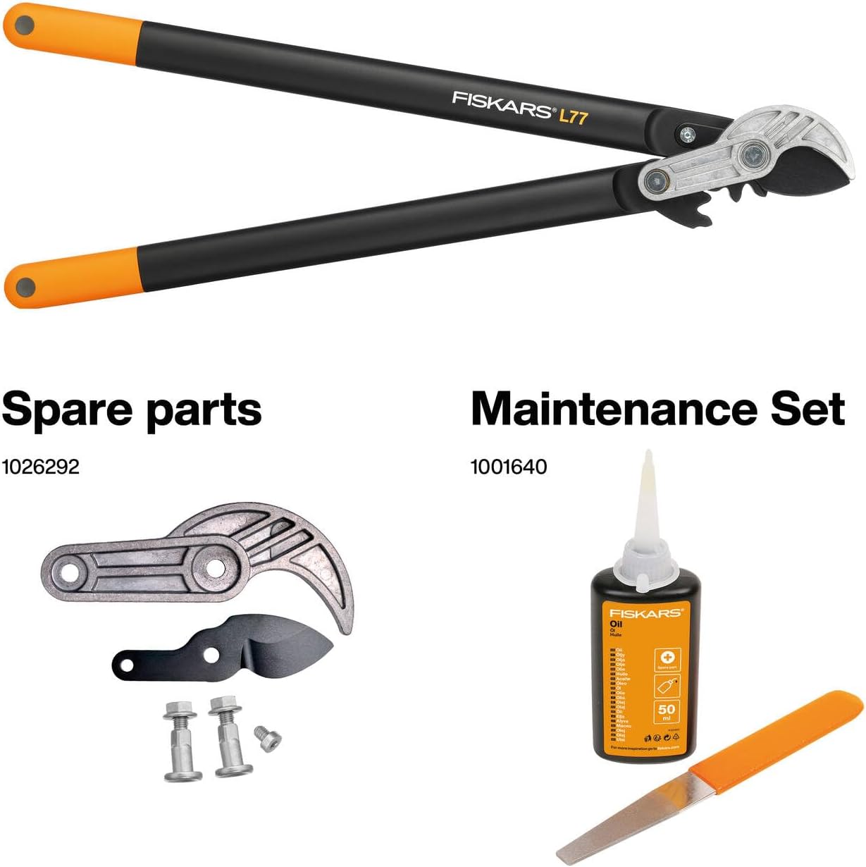 Fiskars PowerGear Loppers Anvil (L) L77, Patented Mechanism PowerGear II, Cutting diameter: 5 cm, Hardened steel blades with non-stick coating, Length: 69 cm, Black/Orange, 1000583