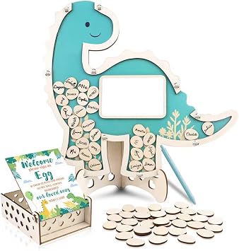 JAPDNK Baby Shower Guest Book Alternative Dinosaur 63 Pcs Guest Book Decorations with Pen, Sonogram Photo Frame Keepsake for Gender Reveal Party