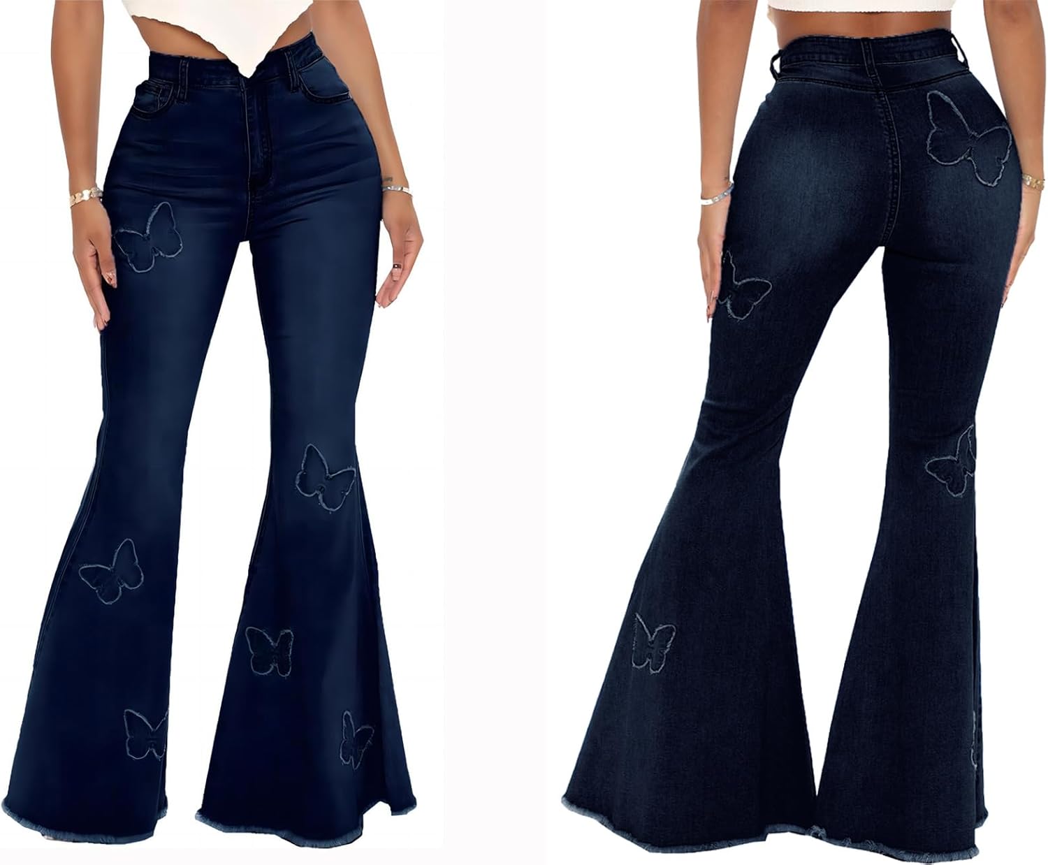 Bell Bottom Jeans for Women Vintage High Waisted Ripped Hole Raw Hem Denim Flare Jeans Pants - Image 3