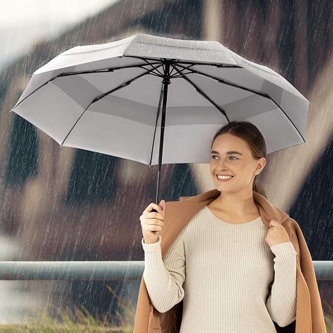 Image of Travel Umbrella for women ^ 3 fold Automatic Open Travel Umbrella, UV Coated Umbrella,Auto Open and Close Small Folding Umbrella,Windproof Umberalla Large for Man,Women