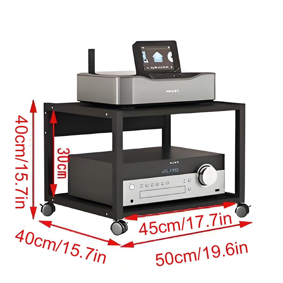 Nowoczesny stojak multimedialny AV z kółkami - 4-poziomowa szafka do przechowywania audio-wideo do odtwarzaczy CD, komponentów stereo do salonu i biura - stylowy stojak na odtwarzacz wieżowy (40