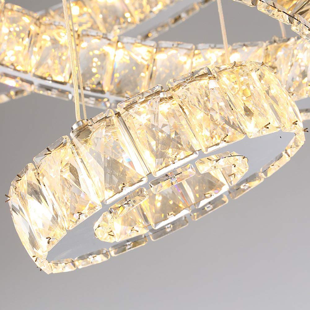 Lampadario Moderno a LED in Cristallo a 3 Anelli, dimmerabile, a Sospensione Regolabile per Camera da Letto, Soggiorno, Sala da Pranzo - dimmerabile e con Telecomando, 20+35+50 cm,